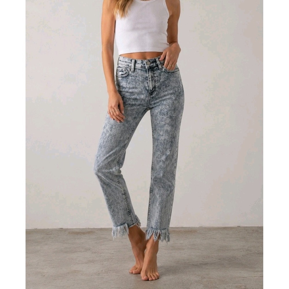 Free People Raw Frayed Hem Skinny Jeans Women Acid Wash Stretch Size 24